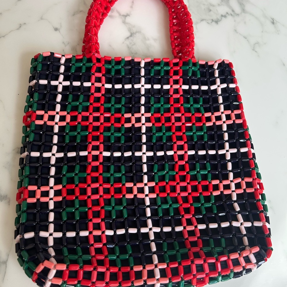 Zara Red and Green Beaded Tote Bag